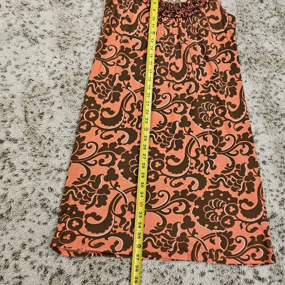Boden SZ 6R Boho Orange Brown Paisley Shift Sleeveless Dress W/Ruffled Neckline - Picture 9 of 11